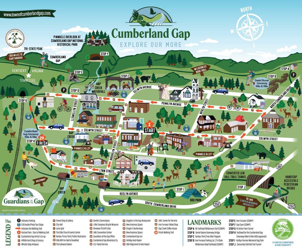 Walking Tour Map of Cumberland Gap, Tennessee.